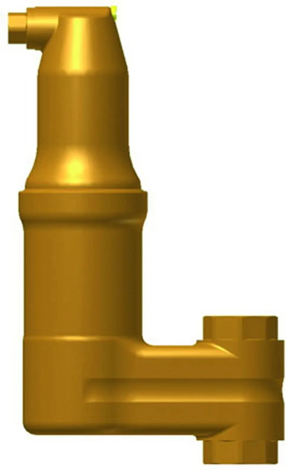 Goldfarbener Separator mit L-förmigem Design, geeignet für pneumatische Anwendungen. Teil von IMI Hydronic Engineering Produkten.